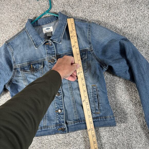 Old Navy Denim Jacket Girls XL 14 Blue Stretch Jean Trucker Button Front Pockets - Picture 2 of 12